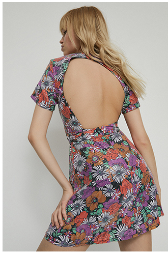 sequin floral mini belted shift dress