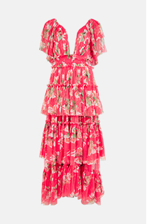 v neck tulle maxi dress in floral