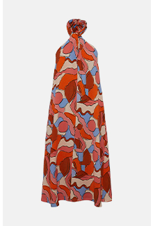 abstract recycled print halter neck midi dress