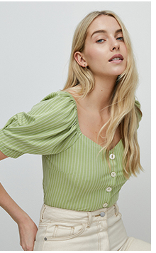 striped pique sweetheart neck top