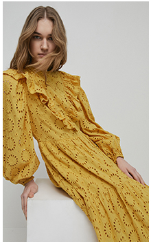 broderie frill front tiered midi dress