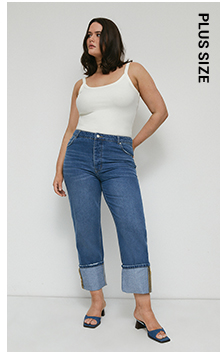 plus size 80s turn up hem straight-leg jeans