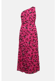 floral one shoulder pleated midi dress