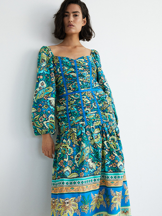 border floral print ruched maxi dress