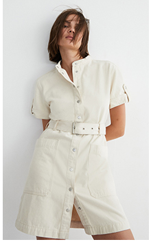 denim coloured belted utility mini dress