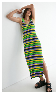 multi stripe ribbed knit midi dress