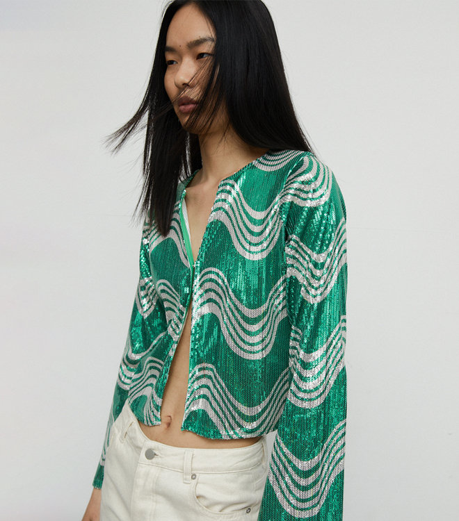 swirl printed sequin cardigan