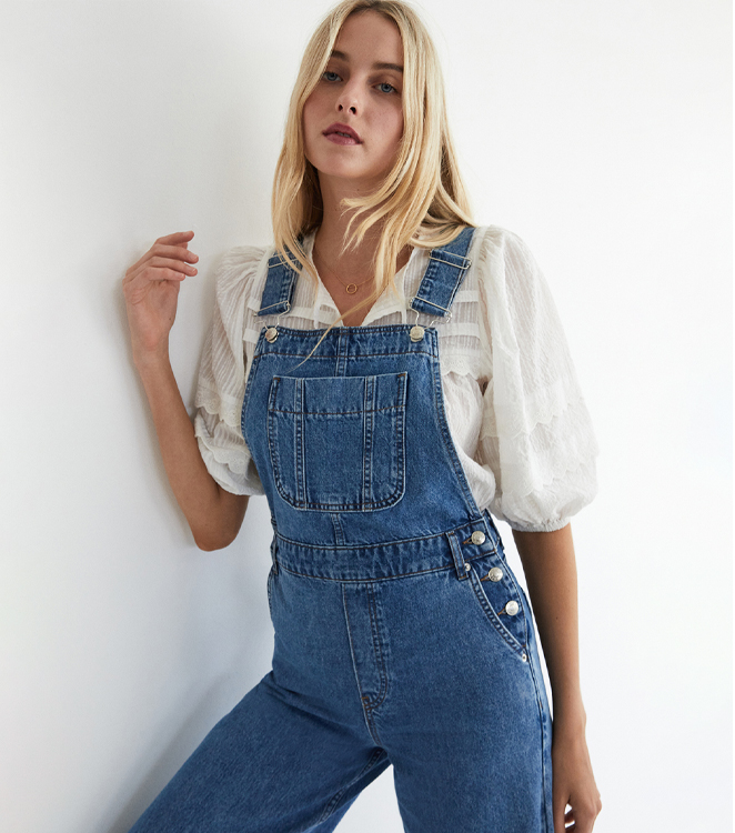 petite denim relaxed wide leg dungarees