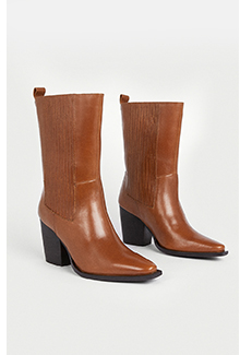 real leather mid calf western boot