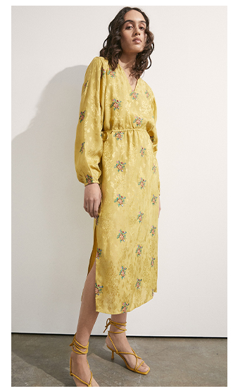 embroidered floral v neck midi dress