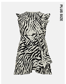 plus size zebra crepe ruffle hem dress