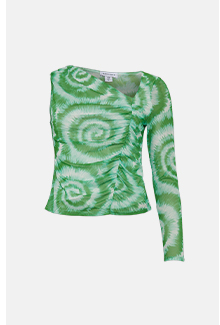 one shoulder recycled mesh tie dye print top