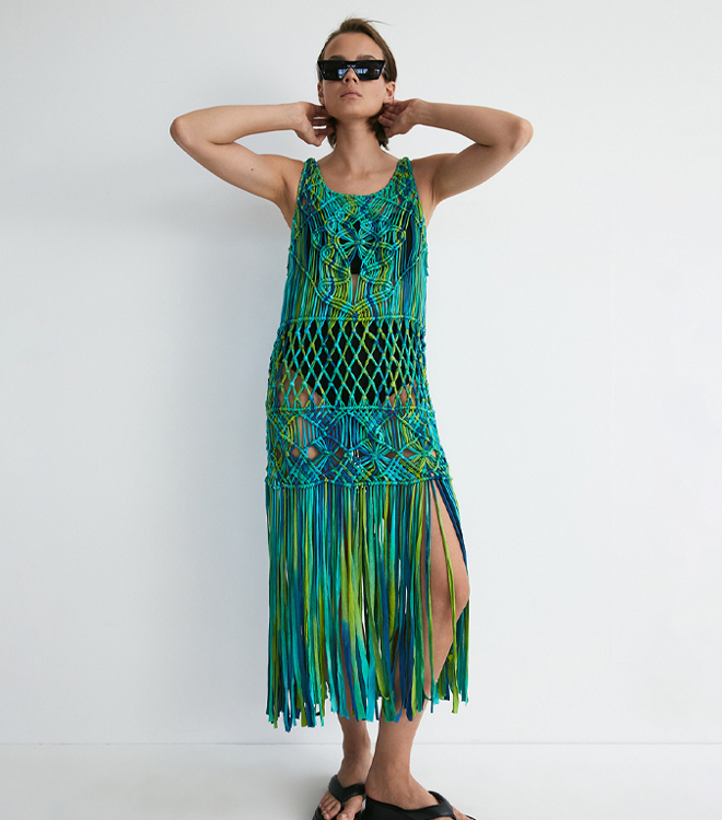 tie dye macrame knit dress