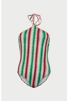 blurred stripe halter neck swimsuit