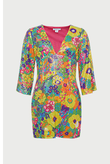 printed sequin flare sleeve shift dress