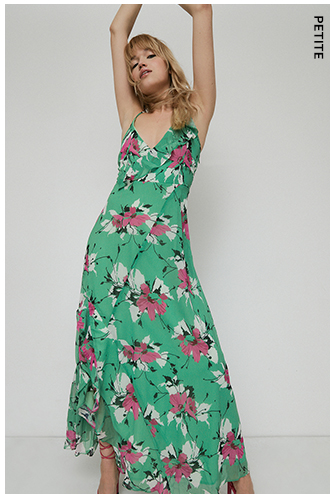 petite strappy wrap maxi dress in floral