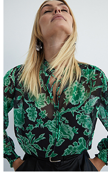 recycled polyester tie neck blouse in animal