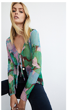 metallic plisse abstract tie front cardigan