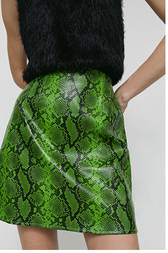 faux leather high waisted snake mini skirt
