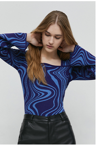 warped jacquard longline knit jumper
