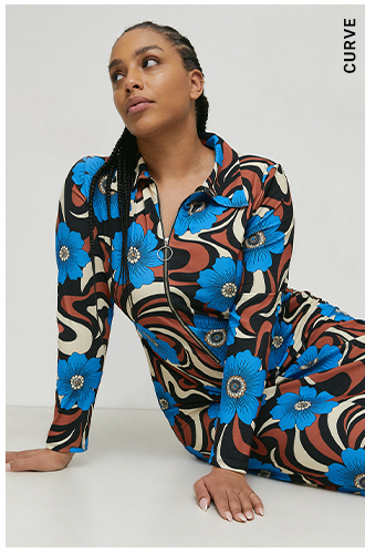 curve retro marble zip collared midi dress