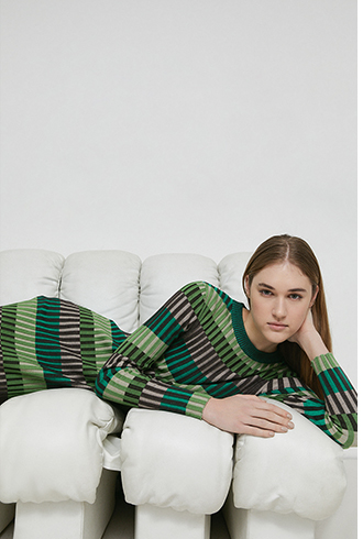 colour block plated rib knit dress