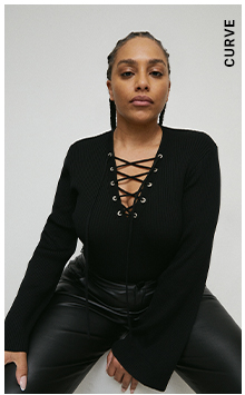 curve eyelet tie up knitted jumper
