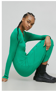 ribbed knit button through midi dress 