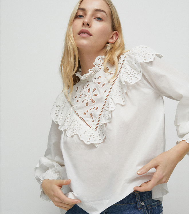 Broderie Frill And Cutwork Detail Blouse