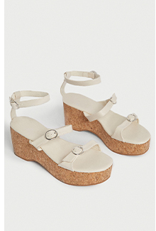 Triple Buckle Cork Wedge Sandal