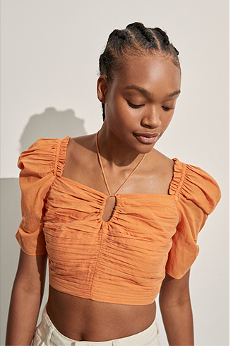 Voile Strappy Cut Out Ruched Top