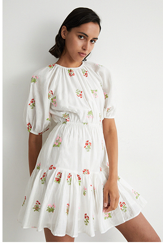 Embroidery Puff Sleeve Mini Dress