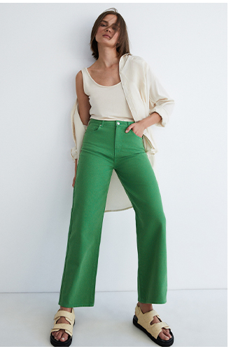 Denim Coloured Wide Leg Jeans