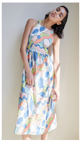 Petite Textured Abstract Cross Back Midi Dress