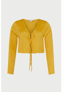 Crinkled Satin Tie Blouse Coord