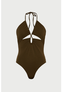 Ribbed Cut Out Halter Swimsuit
