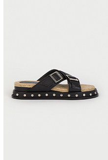 Real Leather Stud Flatform Cross Over Sandal