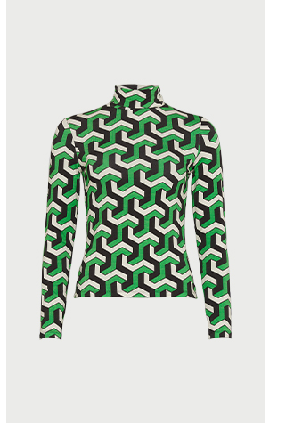 Geo Print Roll Neck Long Sleeve Top