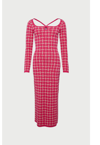 Check Jacquard Square Neck Strappy Midi Dress