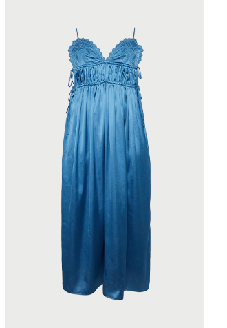 Satin Embroidery Tie Side Midi Slip Dress