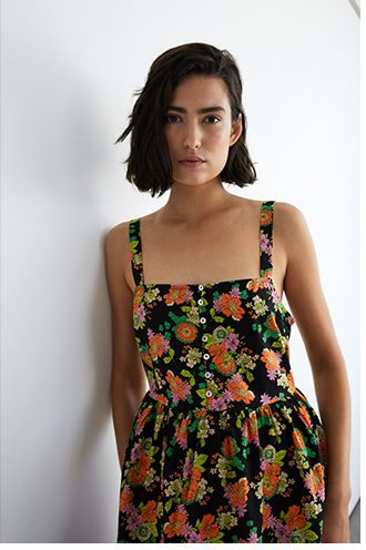 Floral Cotton Button Front Midi Dress