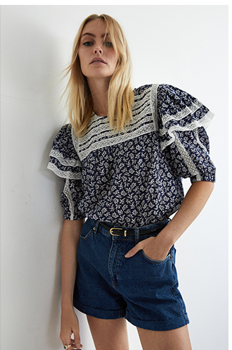 Floral Lace Insert Pin Tuck Top