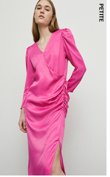 petite satin long sleeve wrap midi slip dress
