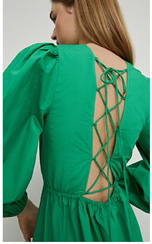poplin lace up back midi dress