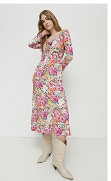 floral print recycled sweetheart neck dress