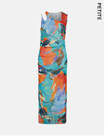 Petite Cut Out Art Print Recycled Mesh Midi Dress