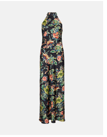 Floral Satin Halter Neck Backless Maxi Dress