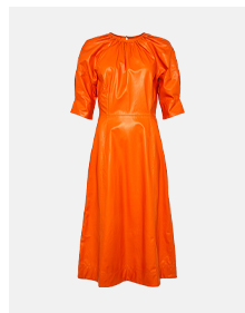 Volume Sleeve Faux Leather Midi Dress