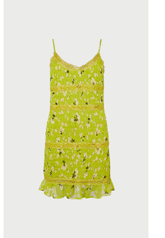 floral shirred lace mini dress