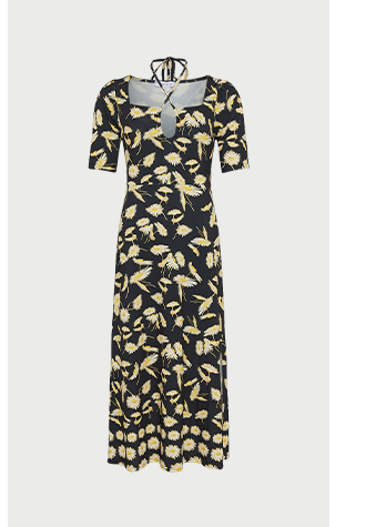 floral placement print keyhole midi dress